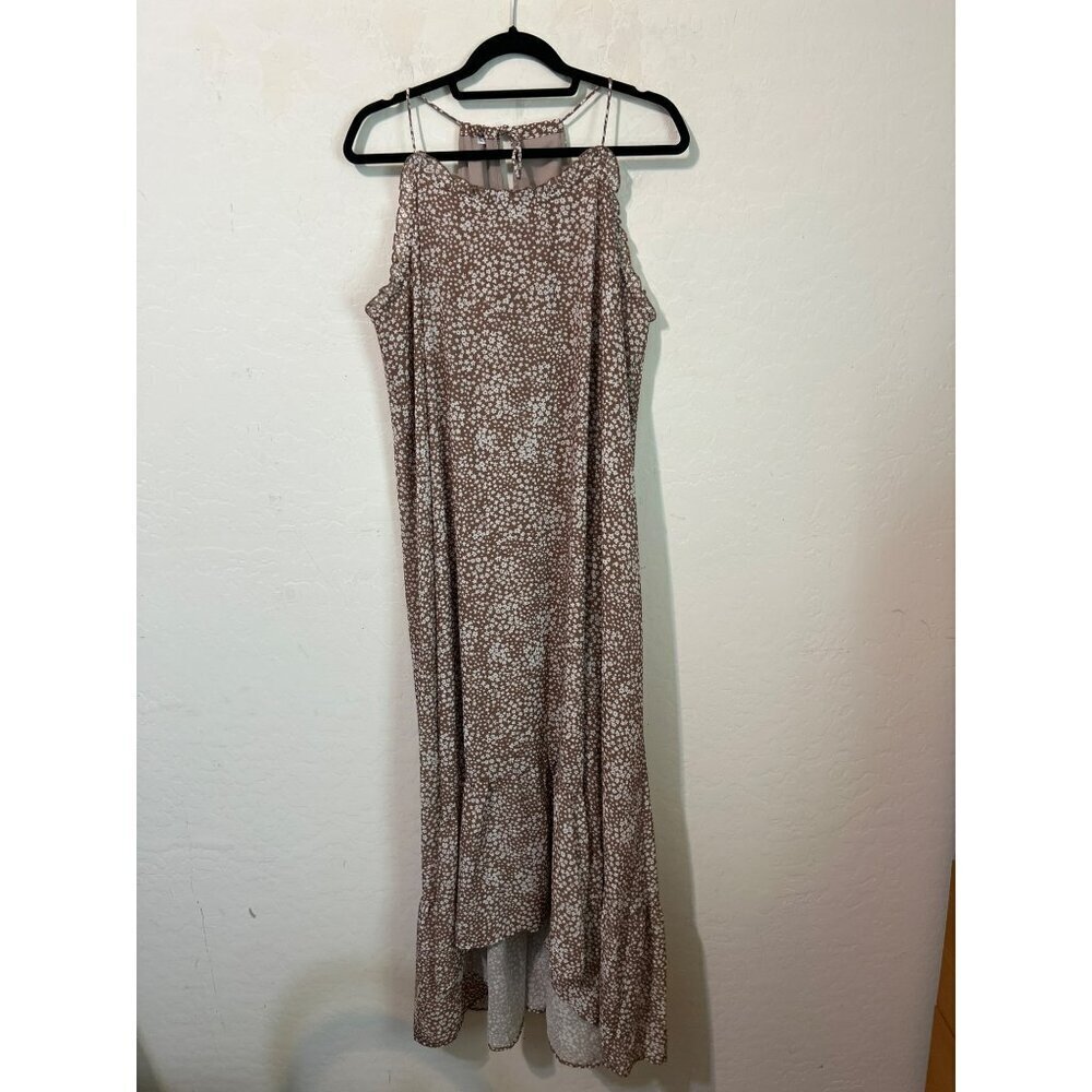 Unbranded XL Partially Lined Brown White Ditsy Floral High Low Dress